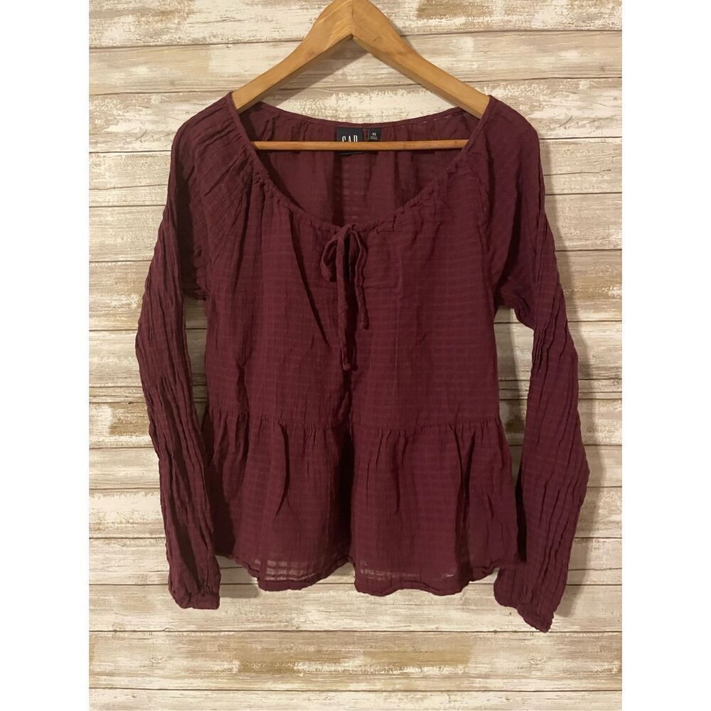 Gap Red Burgundy Long Sleeve Baby Doll Light Weight Women Top Blouse XS​